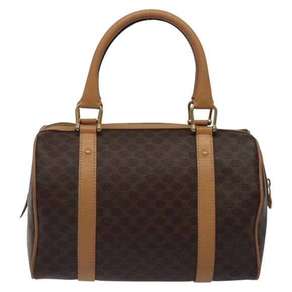 CELINE Macadam Canvas Hand Bag Pvc Leather Brown Gold - Picture 3 of 12